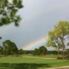 A view of rainbow over the practice area at Hunter's Creek Golf Club