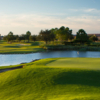 A hole surrounded by water at Eagle Creek Golf Club