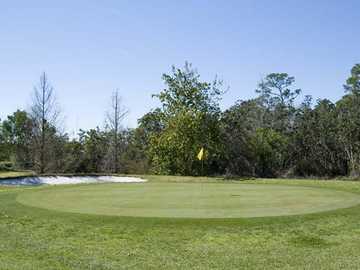 A view of a hole protected by a bunker from Lakes at Leesburg (Hometown America)