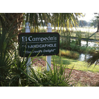 The par-5 17th hole, a double dogleg with a water carry, is El Campeon's most infamous. 